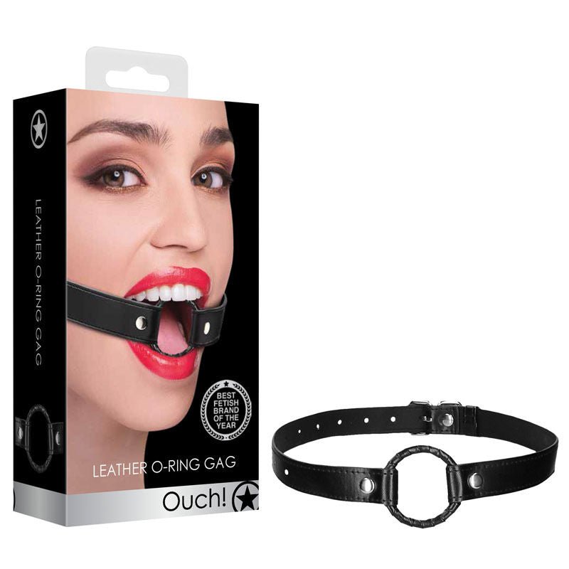 Ouch! wrapped o-ring gag - Product front view and box side view | Flirtybay.com.au