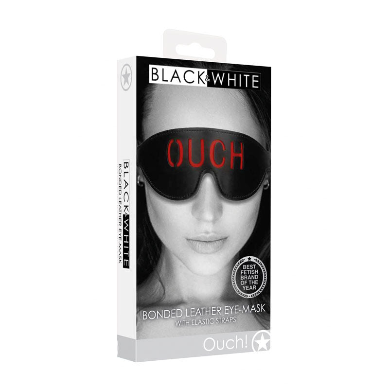 Ouch!  & white bonded leather eye-mask ''ouch'' -  box side view | Flirtybay.com.au
