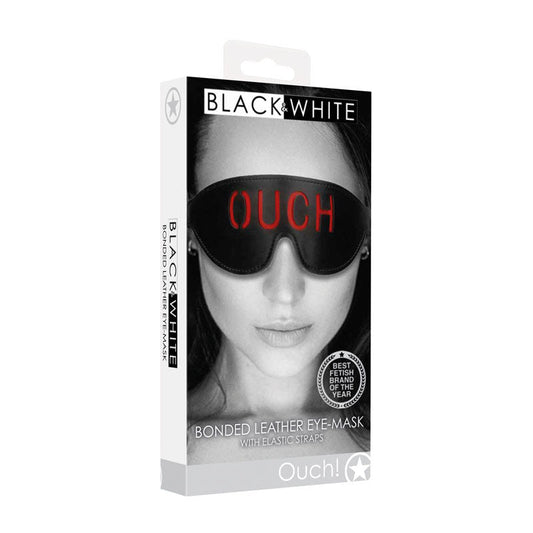 Ouch!  & white bonded leather eye-mask ''ouch'' -  box side view | Flirtybay.com.au
