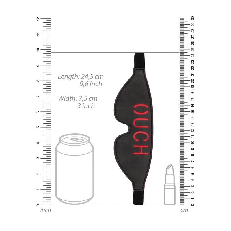 Ouch!  & white bonded leather eye-mask ''ouch'' - Product front view, with sizes  | Flirtybay.com.au