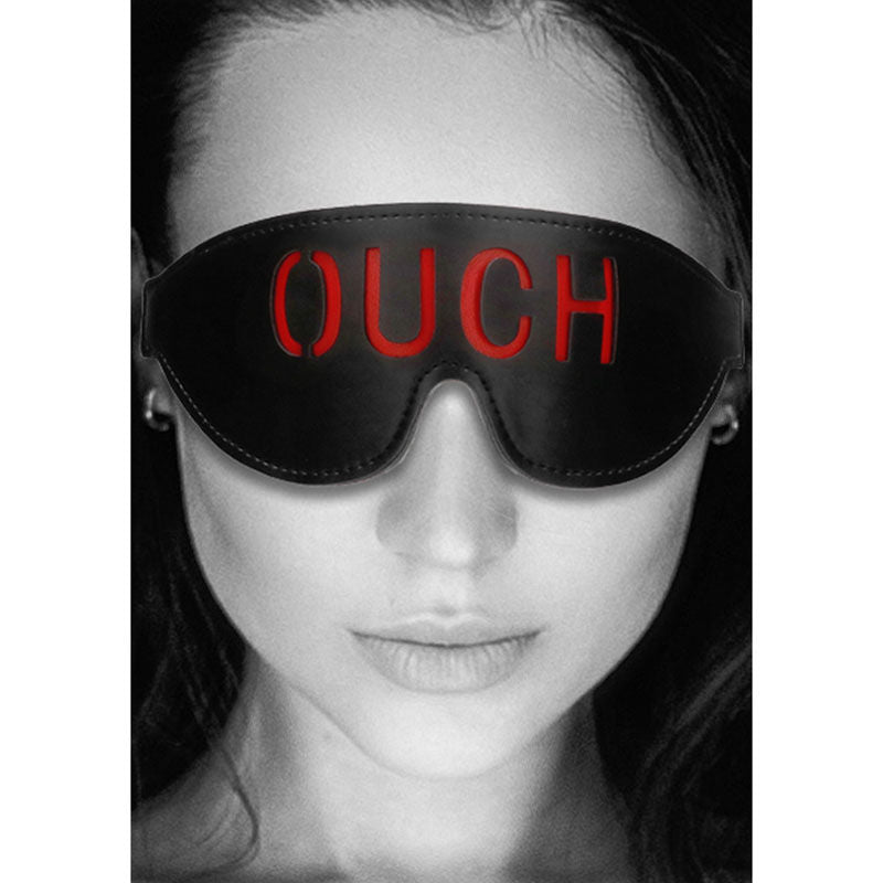 Ouch!  & white bonded leather eye-mask ''ouch'' - Product top view  | Flirtybay.com.au