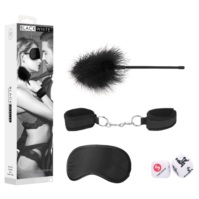 Ouch!  & white introductory bondage kit #2 - Product front view and box front view | Flirtybay.com.au