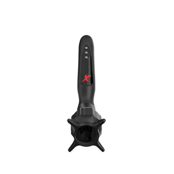 Front view of the PDX Elite Vibrating Roto-Sucker male masturbator showing its ergonomic shape and textured entry, against a clean white background. | Flirty Bay adult store Perth