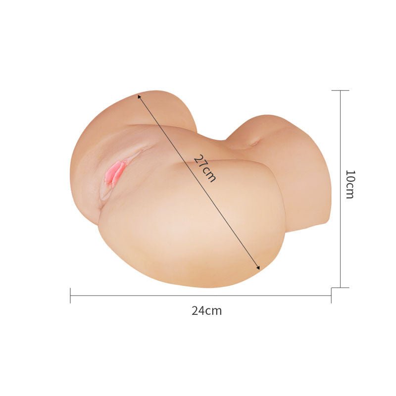 Side view of the Feel Me Bare Perfect - Realistic Pussy & Ass - Male Masturbator placed next to a ruler for size reference, displayed on a clean white background. | Flirty Bay adult store Perth