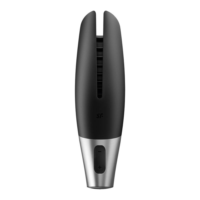 Front view of the Satisfyer Power App Controlled Male Masturbator showcasing the realistic entry and smooth exterior on a clean white background. | Flirty Bay adult store Perth