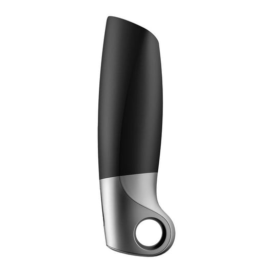 Side view of the Satisfyer Power App Controlled Male Masturbator showcasing the ergonomic handle grip on a clean white background. | Flirty Bay adult store Perth
