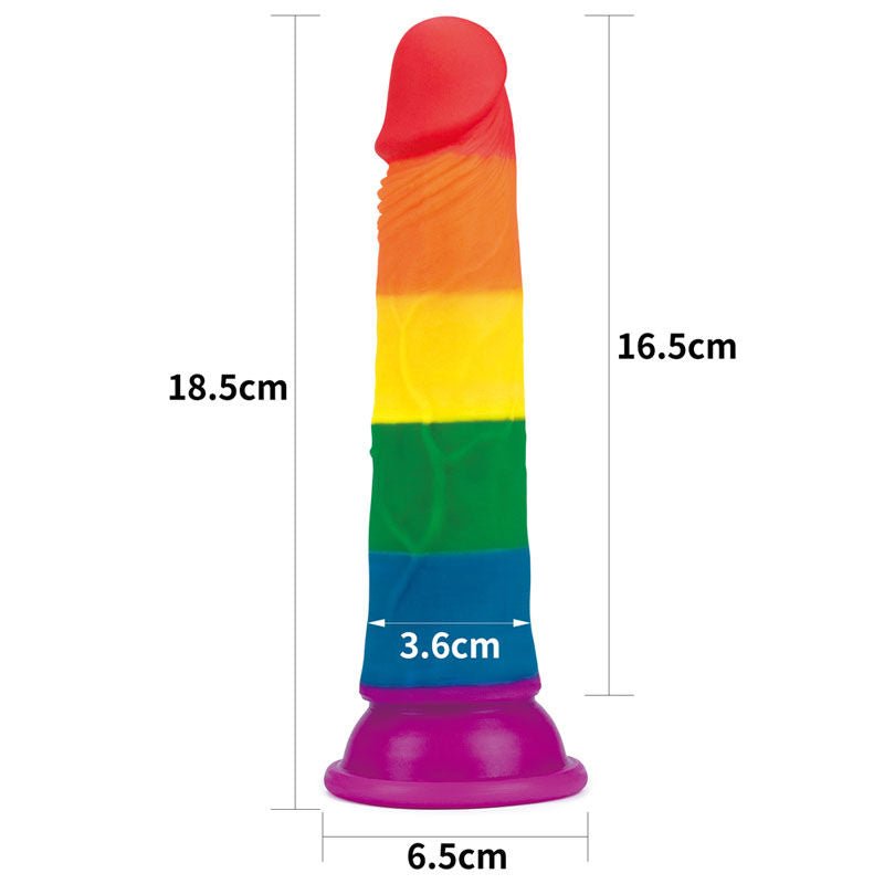 Prider - 7'' dildo - Product front view, with dimensions  | Flirtybay.com.au