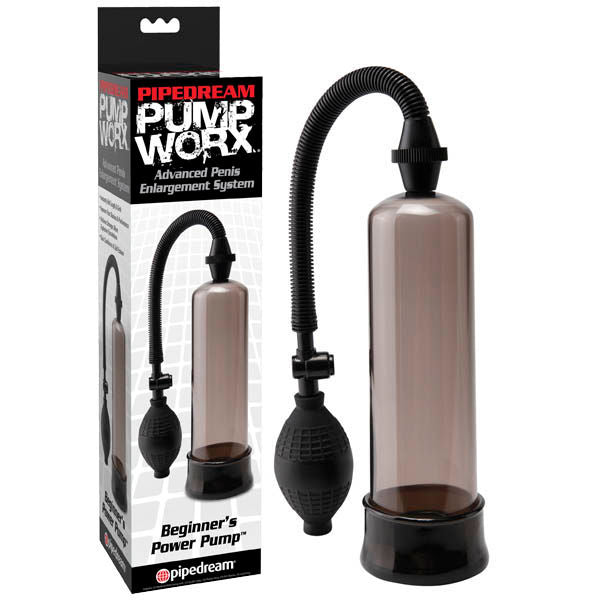Pump worx - beginner's power penis pump - black, Product front view and box front view | Flirtybay.com.au