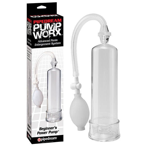 Pump worx - beginner's power penis pump - clear,  Product front view and box front view | Flirtybay.com.au