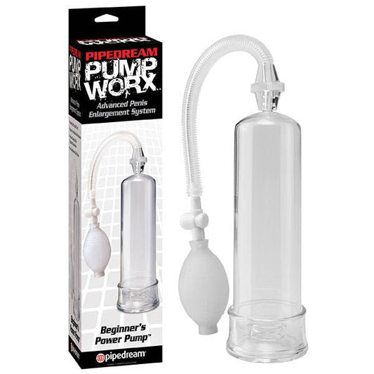 Pump worx - beginner's power penis pump - clear,  Product front view and box front view | Flirtybay.com.au