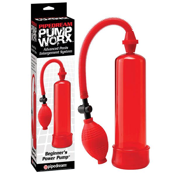 Pump worx - beginner's power penis pump - red, Product front view and box front view | Flirtybay.com.au