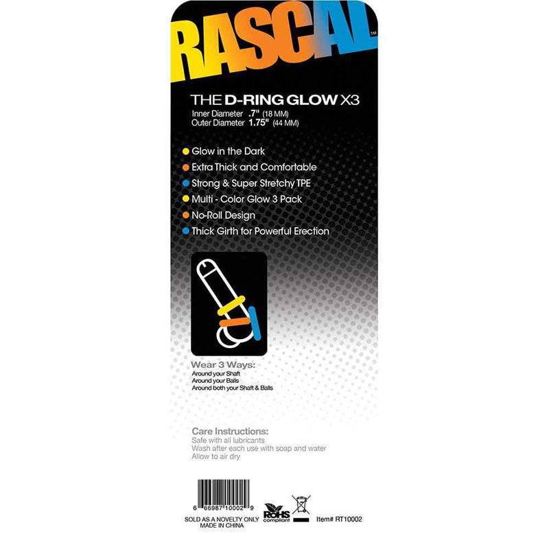 Rascal - the d-ring glow x3 - cock rings -  box back view | Flirtybay.com.au