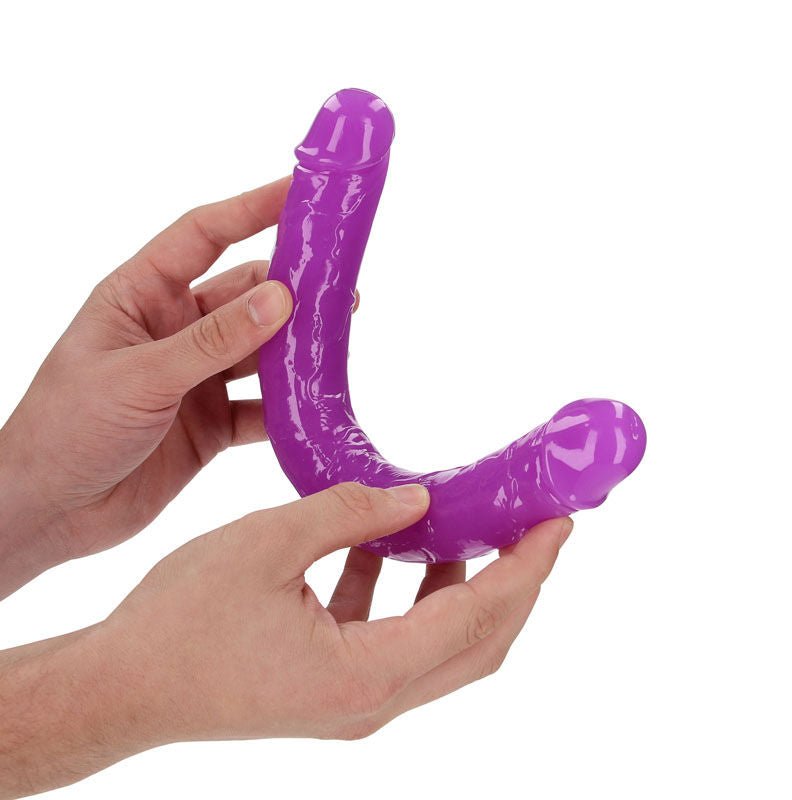 Realcock - 11.8 cm double dong glow - Purple, Product side view  | Flirtybay.com.au