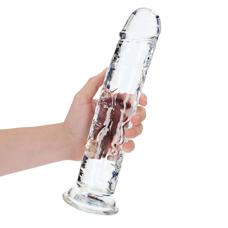 Realcock - 12.2" straight dildo - clear, Product side view  | Flirtybay.com.au