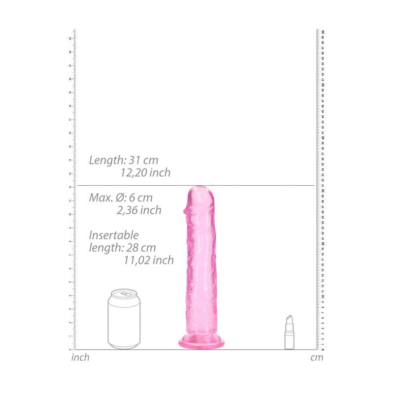 Realcock - 12.2" straight dildo - pink, Product front view, with sizes  | Flirtybay.com.au