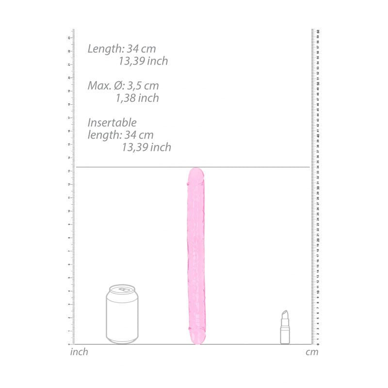Realcock - 13.4" double dong - Pink, Product front view, with sizes  | Flirtybay.com.au