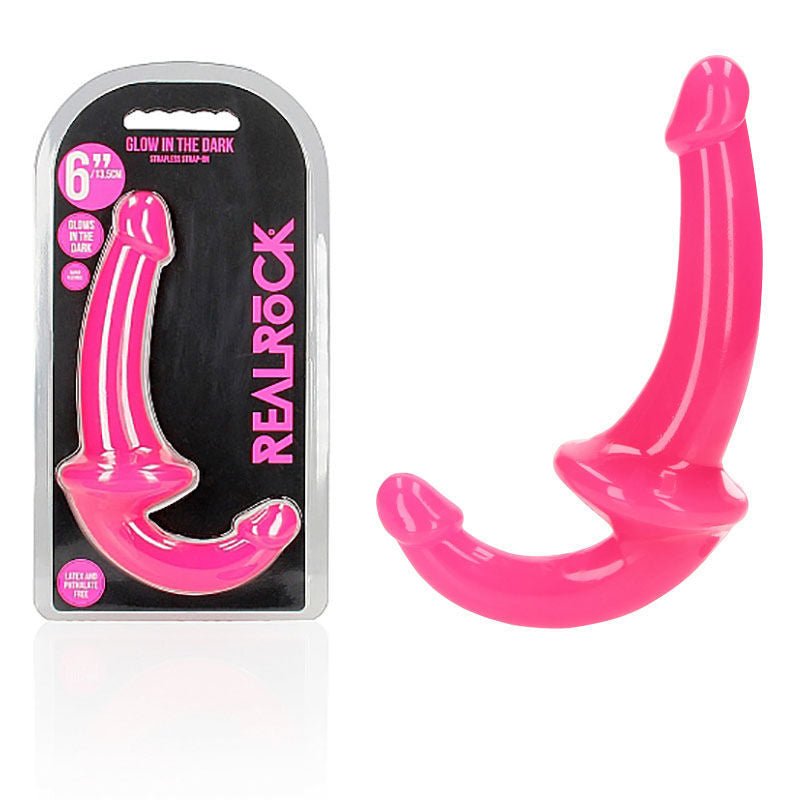 Realcock - 13.5 cm strapless strap-on glow in the dark - Pink, Product front view and box front view | Flirtybay.com.au