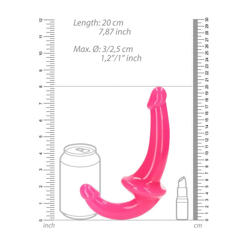Realcock - 13.5 cm strapless strap-on glow in the dark - Pink, Product side view, with sizes  | Flirtybay.com.au