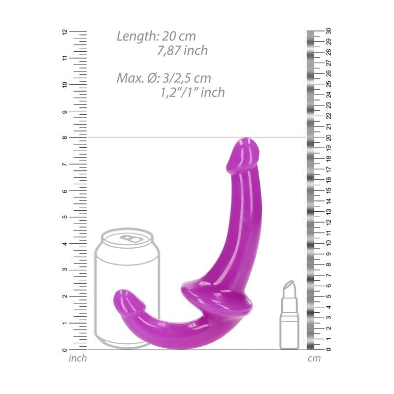 Realcock - 13.5 cm strapless strap-on glow in the dark - Purple, Product side view, with sizes  | Flirtybay.com.au