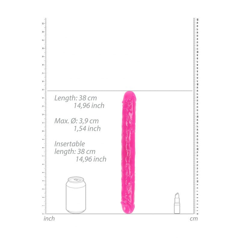 Realcock - 14.9" double dong glow - Pink, Product front view, with sizes  | Flirtybay.com.au