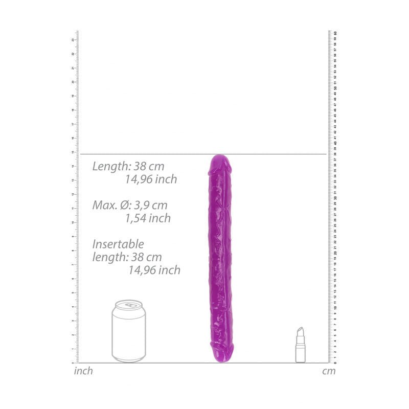 Realcock - 14.9" double dong glow - purple, Product front view, with sizes  | Flirtybay.com.au