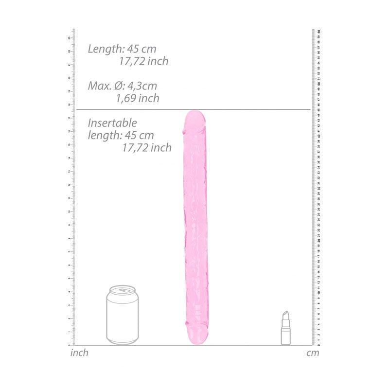 Realcock - 17.7" double dong - Pink, Product front view, with sizes  | Flirtybay.com.au
