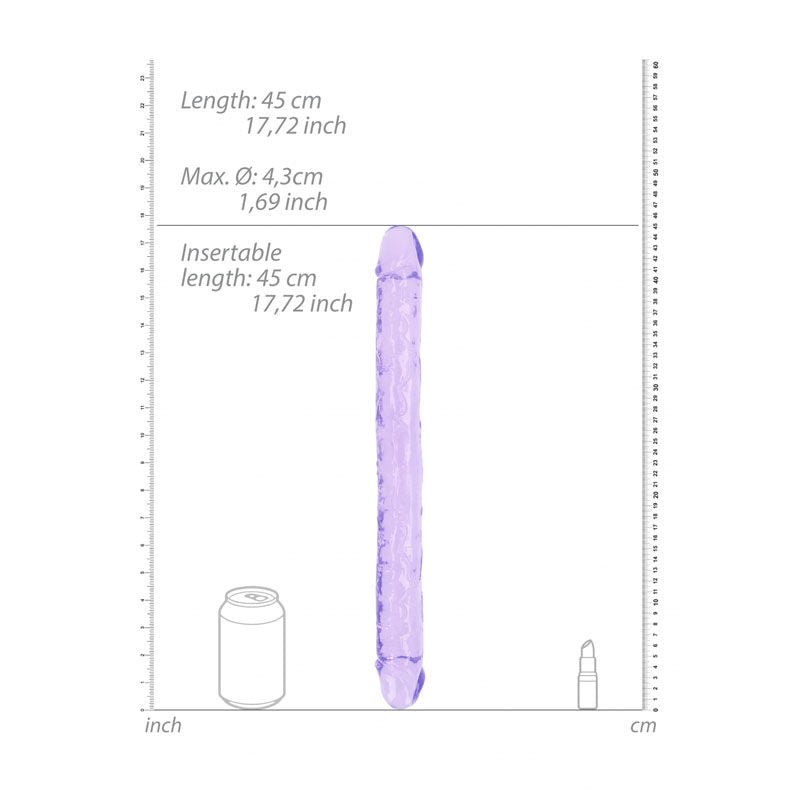 Realcock - 17.7" double dong - purple, Product front view, with sizes  | Flirtybay.com.au