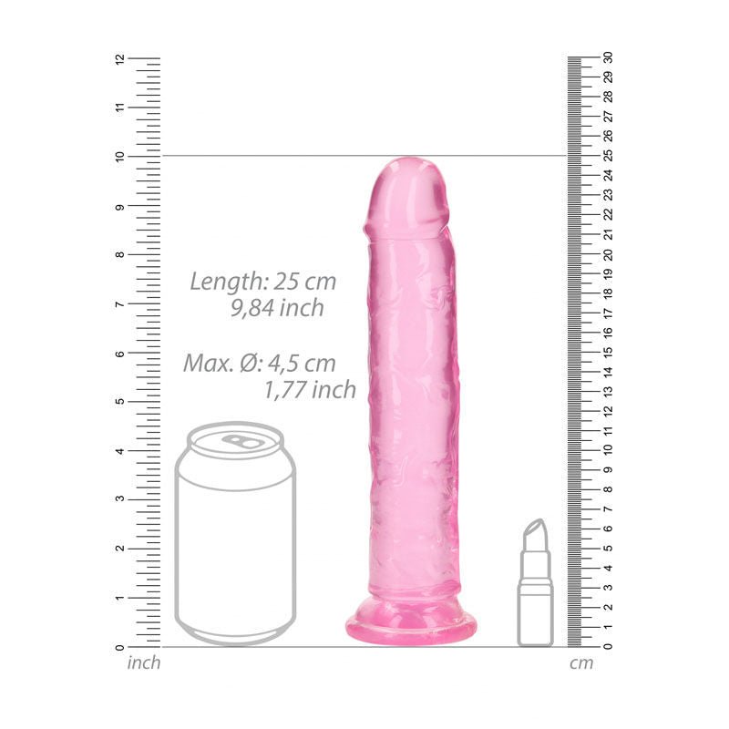 Realcock -  25 cm straight dildo - Pink, Product front view, with sizes  | Flirtybay.com.au
