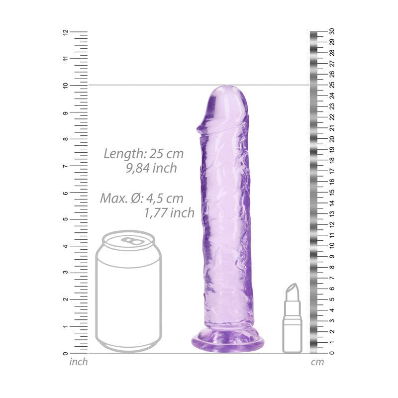Realcock -  25 cm straight dildo - purple, Product front view, with sizes | Flirtybay.com.au