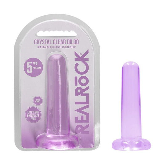 Realcock - 5" non realistic dildo with suction cup - purple, Product front view and box front view | Flirtybay.com.au