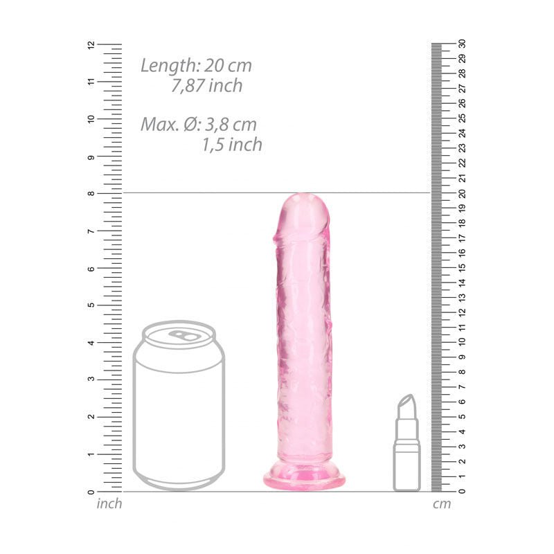 Realcock - 7.9" straight dildo - Pink, Product front view, with sizes  | Flirtybay.com.au