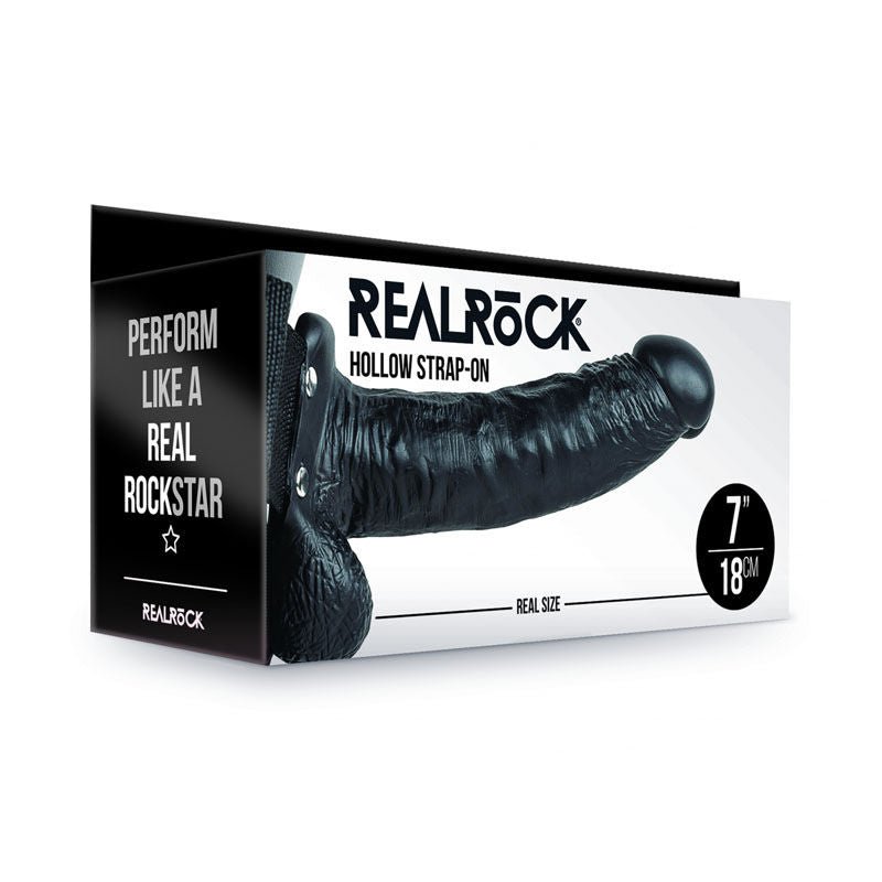 Realcock - 7" hollow strapon with balls -  box side view | Flirtybay.com.au