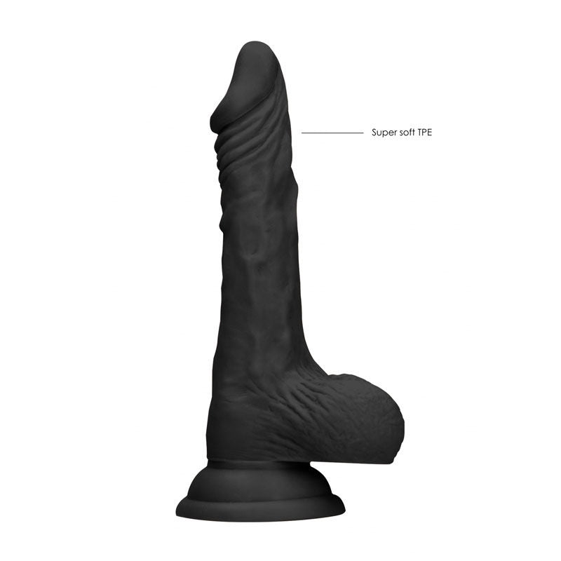 Realcock - 7'' realistic dildo with balls - black, Product side view, with specifications  | Flirtybay.com.au