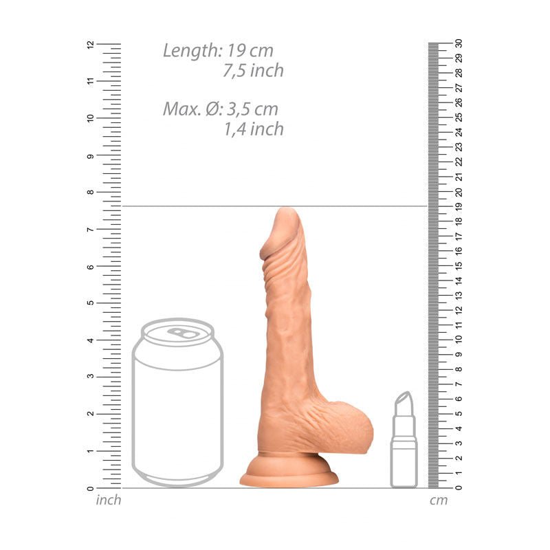Realcock - 7'' realistic dildo with balls - flesh, Product front view, with sizes  | Flirtybay.com.au