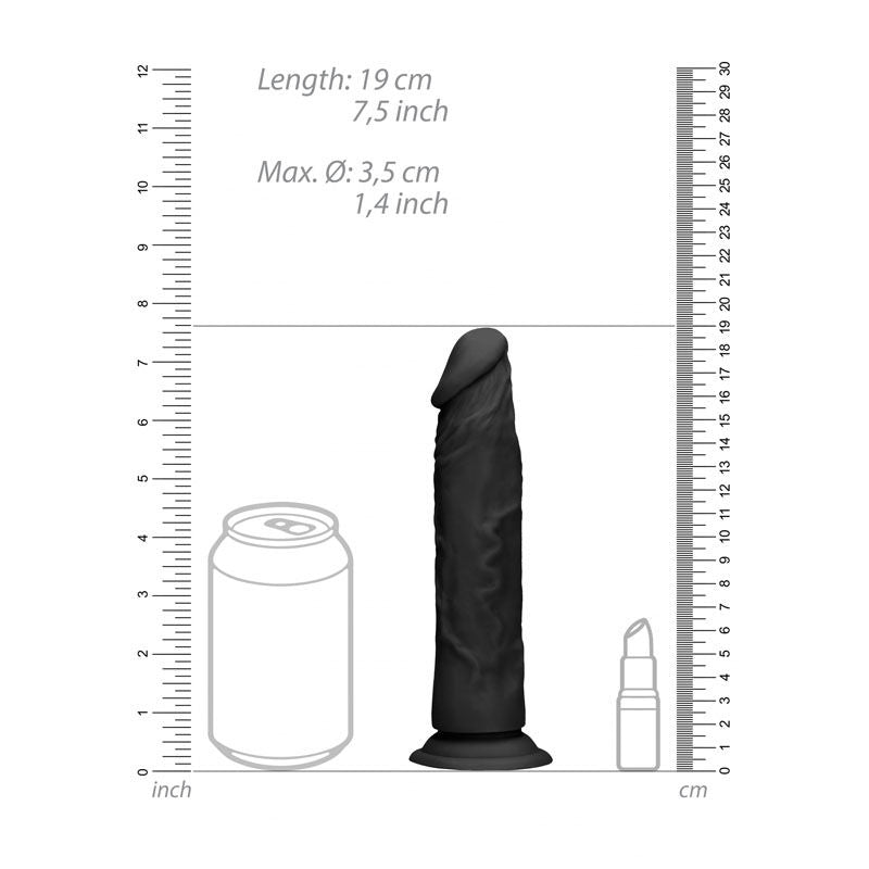 Realcock - 7'' realistic dildo - black, Product front view, with sizes  | Flirtybay.com.au