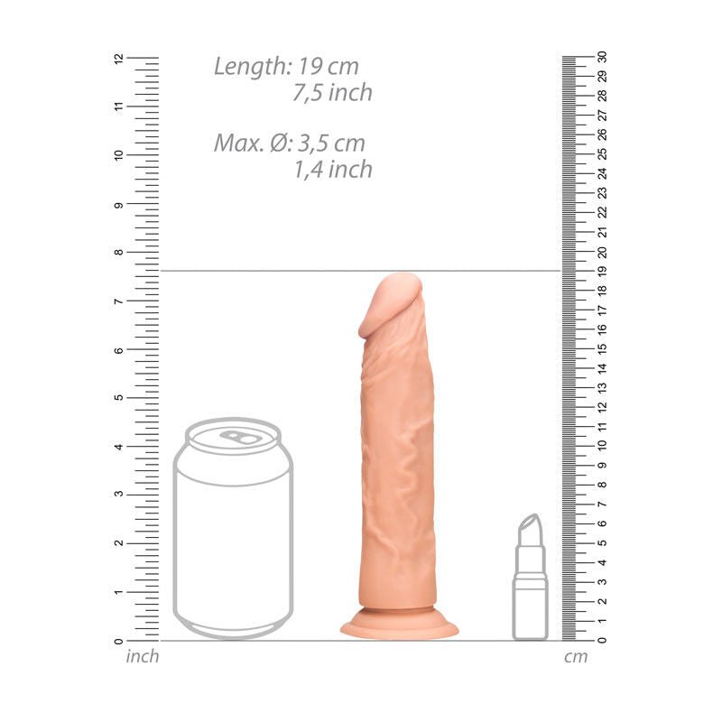 Realcock - 7'' realistic dildo - flesh, Product front view and box front view, with sizes | Flirtybay.com.au