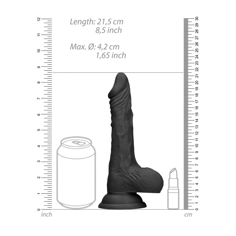 Realcock - 8'' realistic dildo with balls - black, Product front view, with sizes  | Flirtybay.com.au