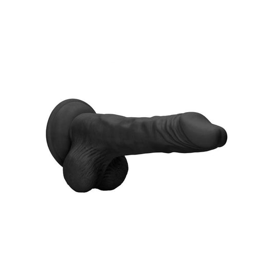 Realcock - 8'' realistic dildo with balls - black, Product side view, focus on balls  | Flirtybay.com.au