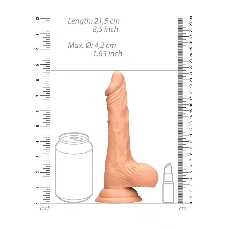 Realcock - 8'' realistic dildo with balls - flesh, Product front view, with sizes  | Flirtybay.com.au