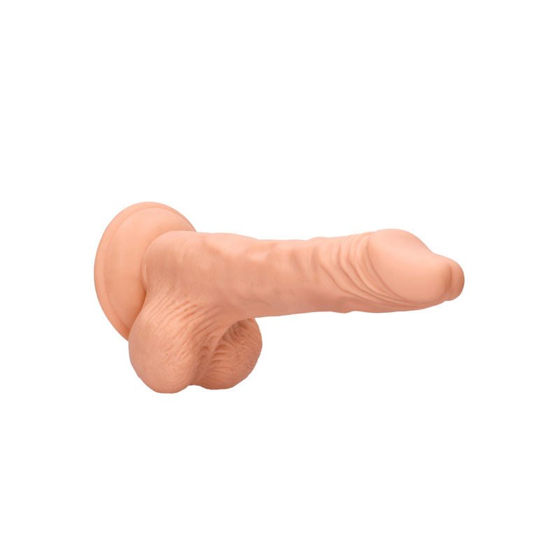 Realcock - 8'' realistic dildo with balls - flesh, Product side view, focus on balls  | Flirtybay.com.au