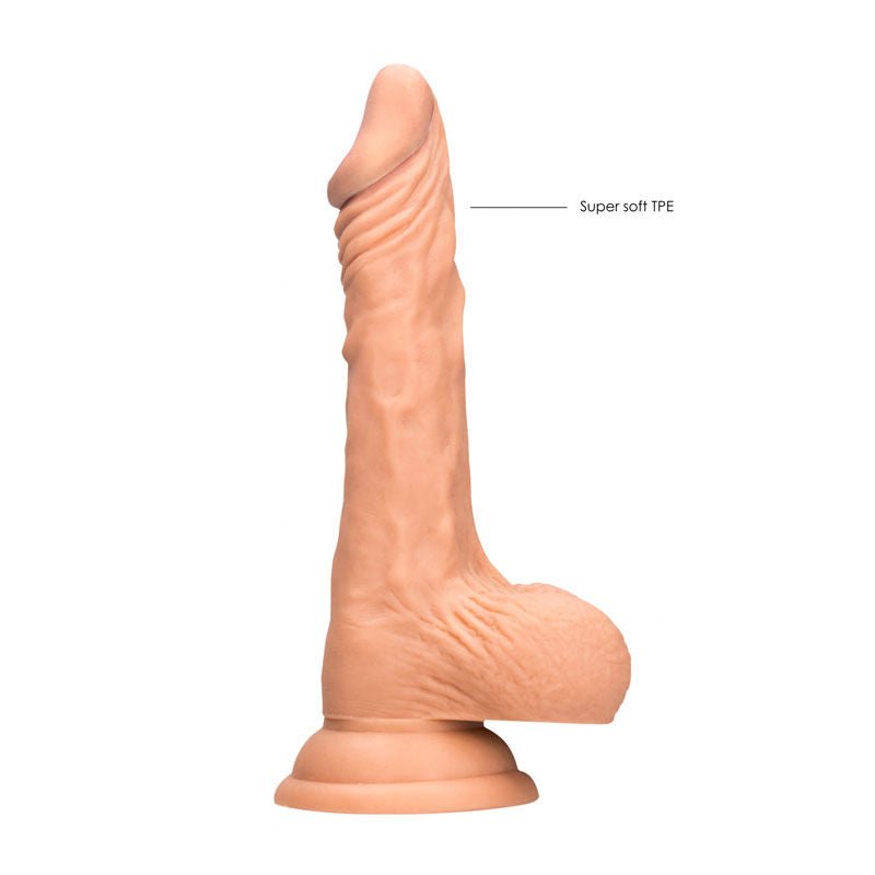 Realcock - 8'' realistic dildo with balls - flesh, Product side view, with specifications  | Flirtybay.com.au