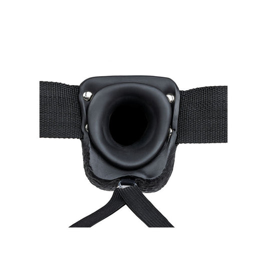 Realcock - 9" hollow strap-on with balls - Product side view, focus on the hole  | Flirtybay.com.au