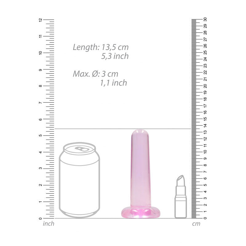 Realcock - non realistic 5" dildo with suction cup - pink, Product front view, with sizes  | Flirtybay.com.au