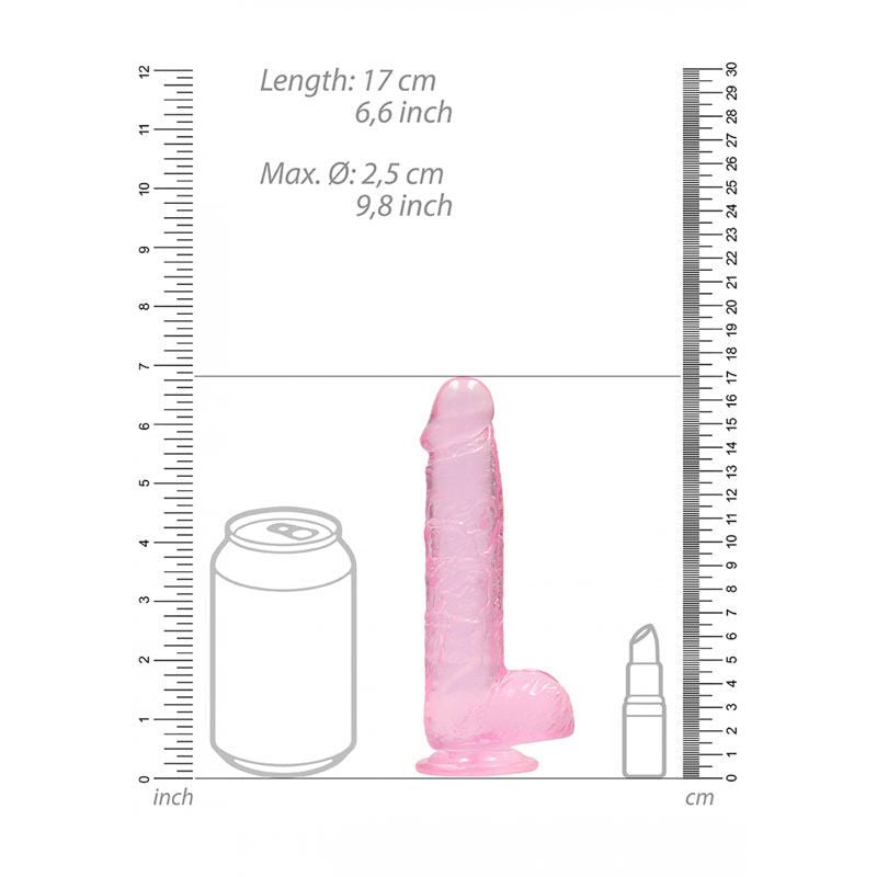 Realrock - 6'' realistic dildo with balls - pink, Product front view, with sizes  | Flirtybay.com.au