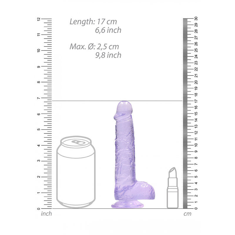Realrock - 6'' realistic dildo with balls - purple, Product front view, with sizes  | Flirtybay.com.au