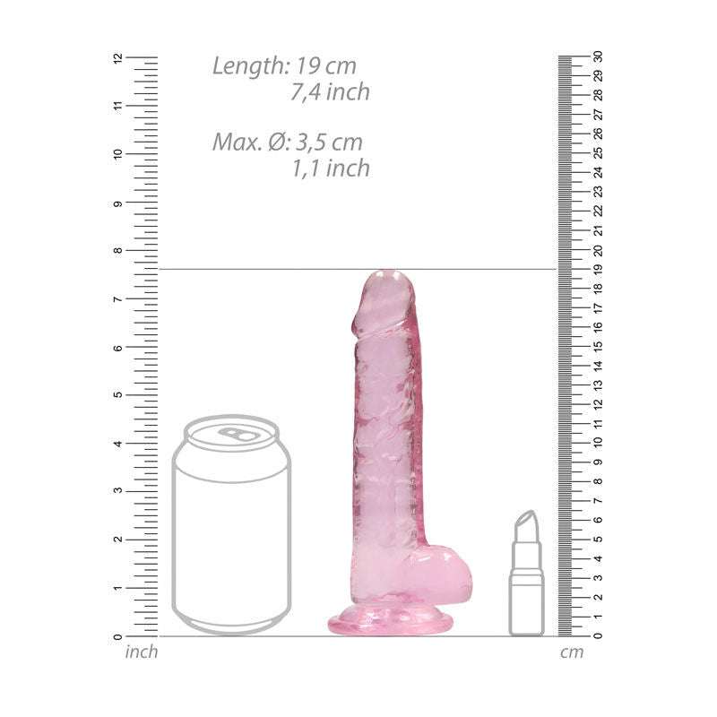 Realrock 7'' realistic dildo with balls - pink, Product front view, with sizes  | Flirtybay.com.au