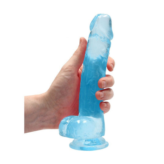 Realrock - 8'' realistic dildo with balls - blue, Product side view  | Flirtybay.com.au
