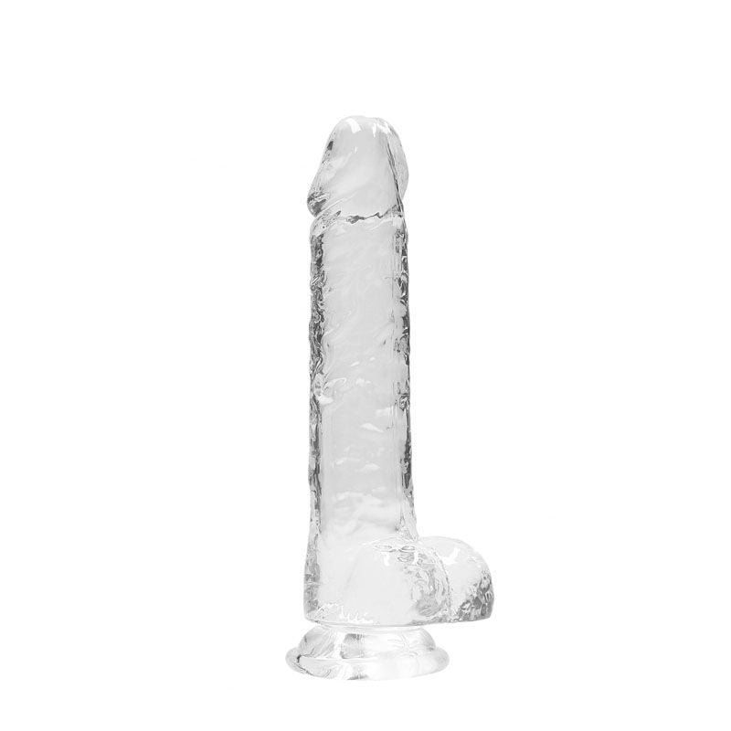 Realrock - 8'' realistic dildo with balls - clear, Product front view  | Flirtybay.com.au