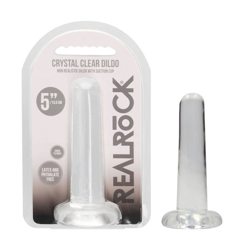 Realcock - 5" non realistic dildo with suction cup - clear, Product front view and box view  | Flirtybay.com.au