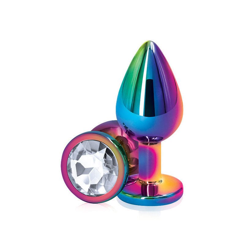 Rear assets - multi - crystal butt plug - M, Product front view  | Flirtybay.com.au
